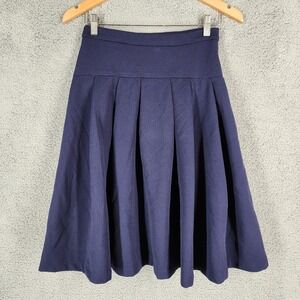 Junee Women's‎ Small Pleated Skirt A-Line Textured Career Casual Navy Blue